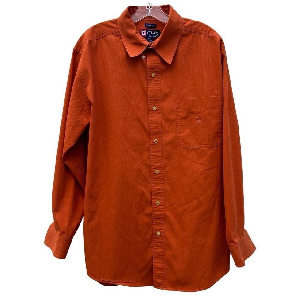 Chaps Men’s Large Shirt Orange Long Sleeve Button Down Easy Care